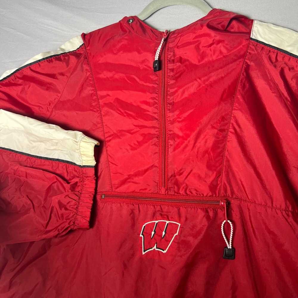 USA Sport Club Wisconsin Badgers Windbreaker Jacket Red White XXL Half Zip Hood